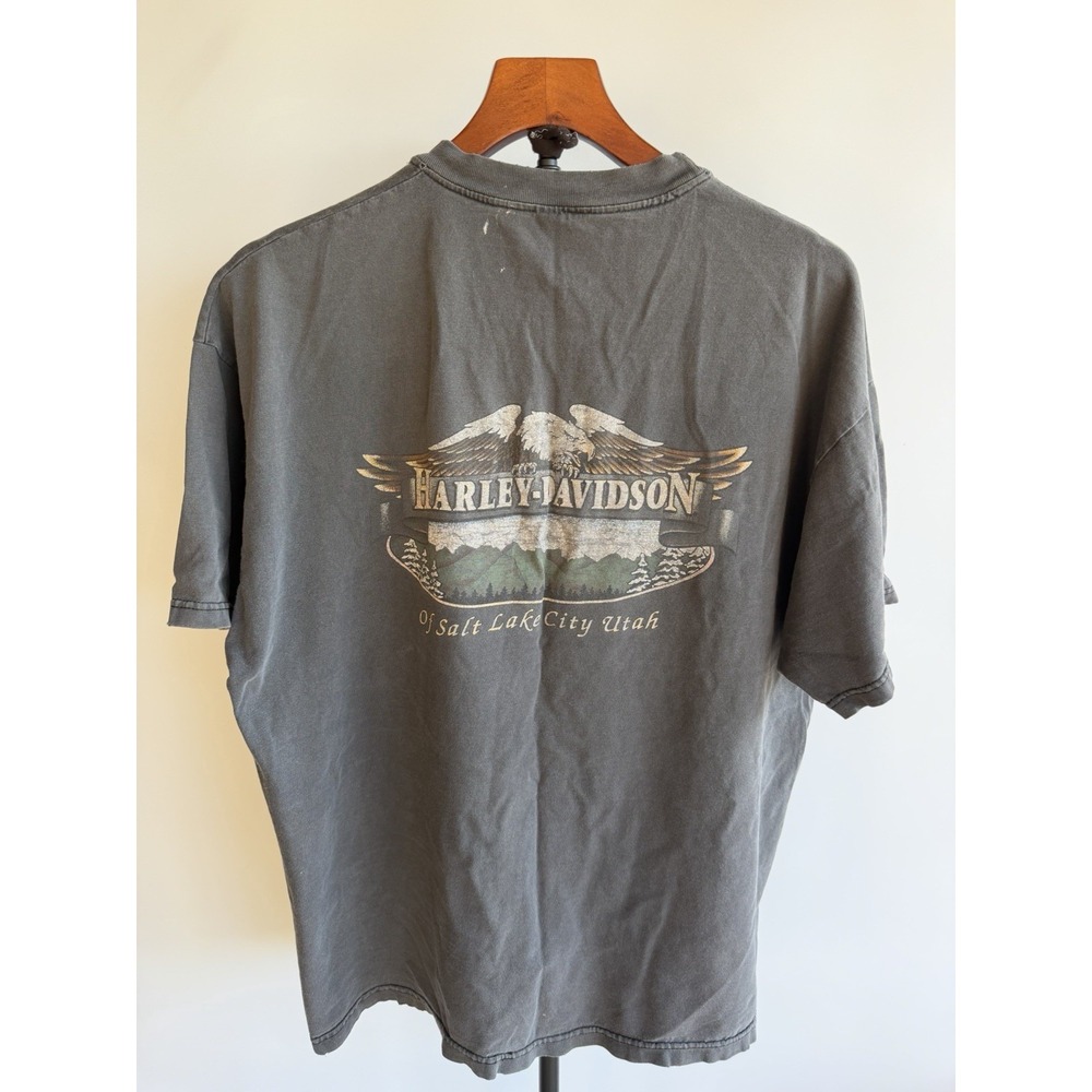 Harley Davidson VTG Salt Lake City 100% Pre Shrunk Cotton Black Shirt Fader